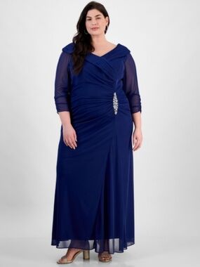 Alex Evening Women's Embellished Flutter-Sleeve Gown - Electric Blue NWT